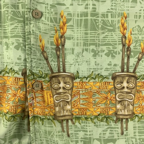 SHAVER LAKE HAWAIIAN TIKI SHIRT MENS XL GREEN BUTTON UP SHORT SLEEVE - Picture 3 of 6