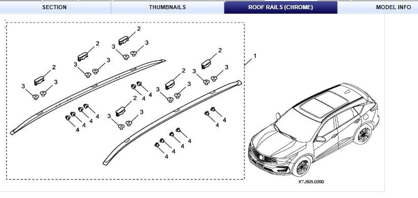 ACURA RDX 2019-2025 ROOF RAILS (CHROME) GENUINE OEM PART # 08L02