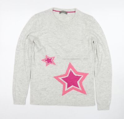 Oasis Damen Pullover Pulli grau Rundhals Viskose Größe M - Sterne