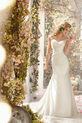 Mori Lee Bridal 6777 Trumpet Satin Lace Beach Vegas Wedding Illusion Dress White - Picture 6 of 6