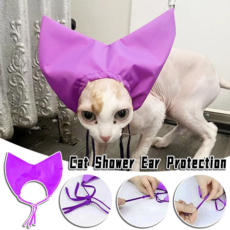 Милый кот водонепроницаемый душа крышка регулируемый кот купание уха защита шляпа - Изображение 2 из 4