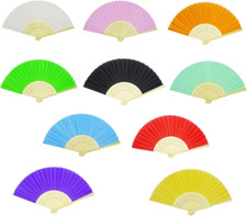 10pcs Multicolor Silk Folding Fan Bamboo Handheld Silk Folded Fans Home Decor