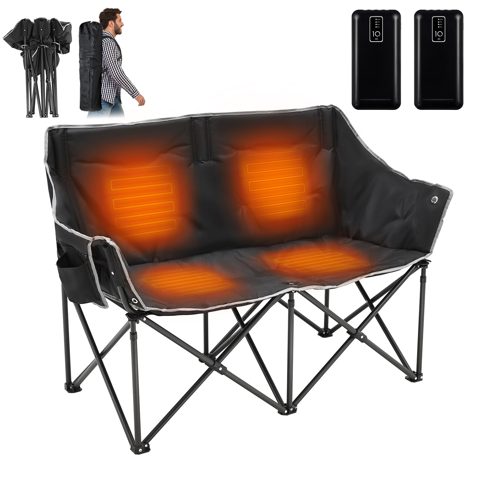 H&ZT Oversized Heated 2-Person Camping Loveseat with 3 Heat Levels & Battery
