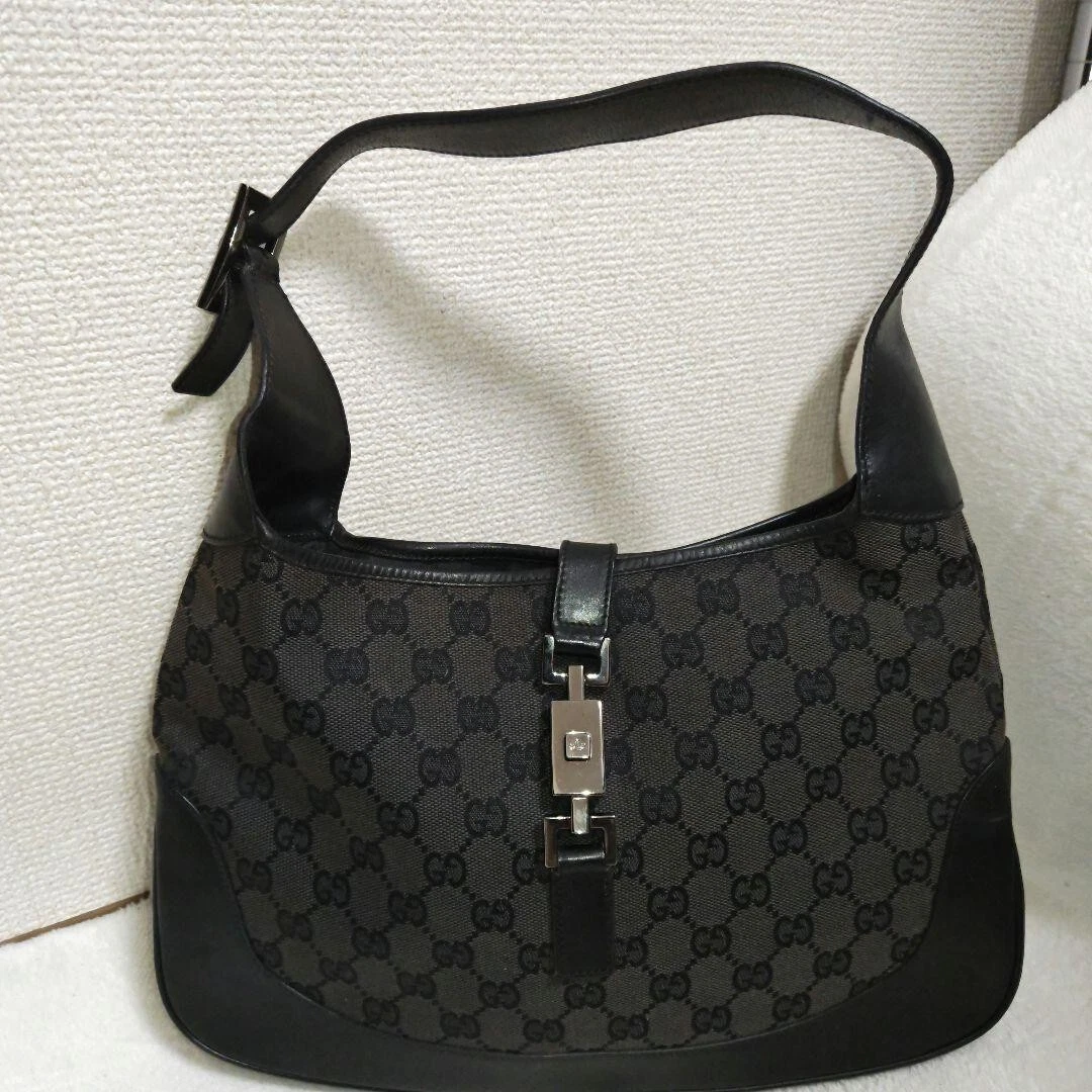 Sac à main bandoulière GUCCI Jackie GG toile cuir noir authentique livraison gratuite