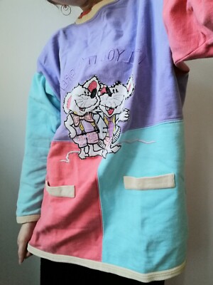 True Vintage Pulli Pullover pastell lila türkis onesize 80er 90er Sweater Jumper