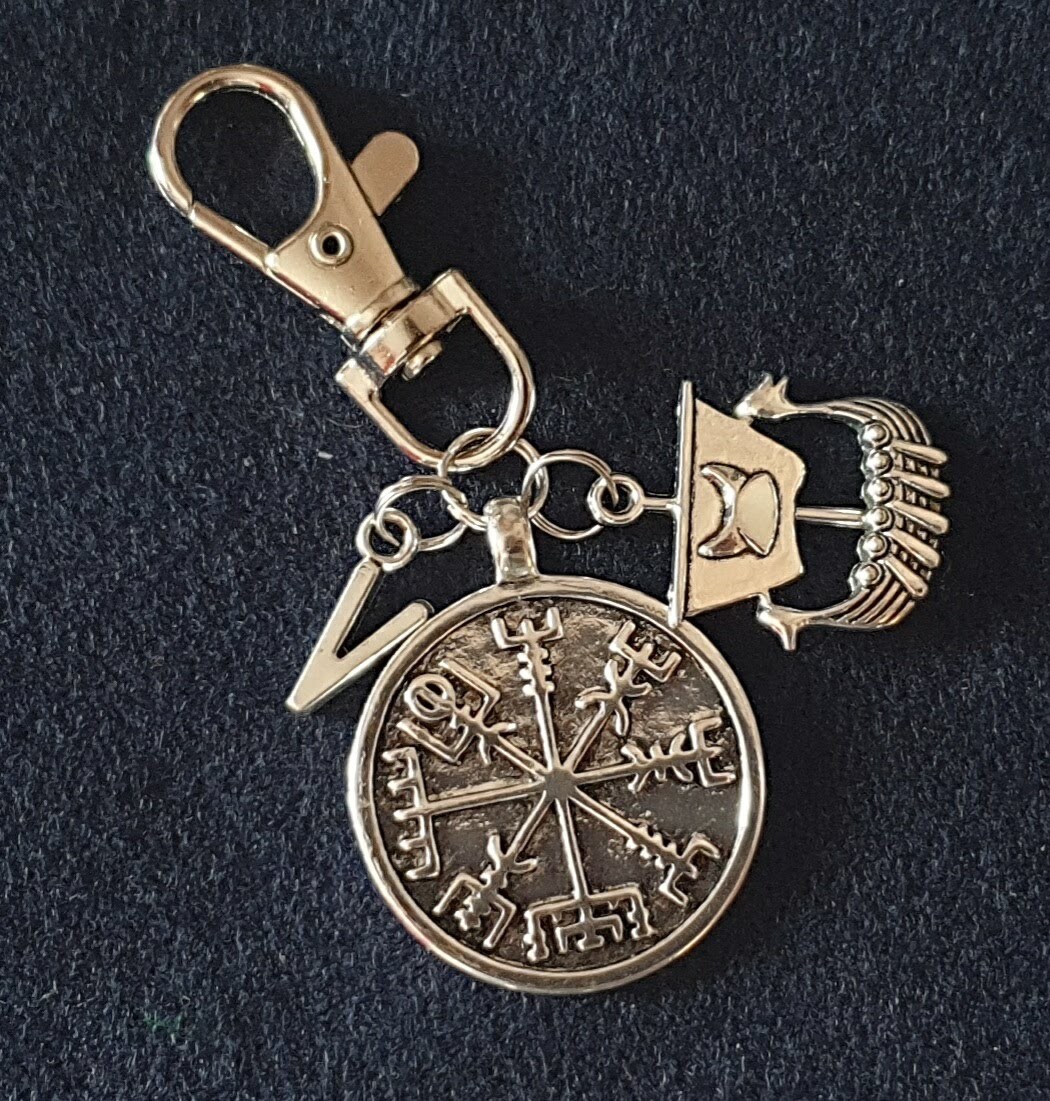 Personalised Vegvisir Keyring Viking Compass And Ship Charm