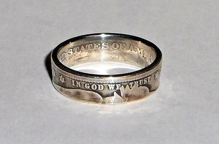 RING HANDMADE FROM 100 YEAR OLD SILVER BARBER US QUARTER COIN size