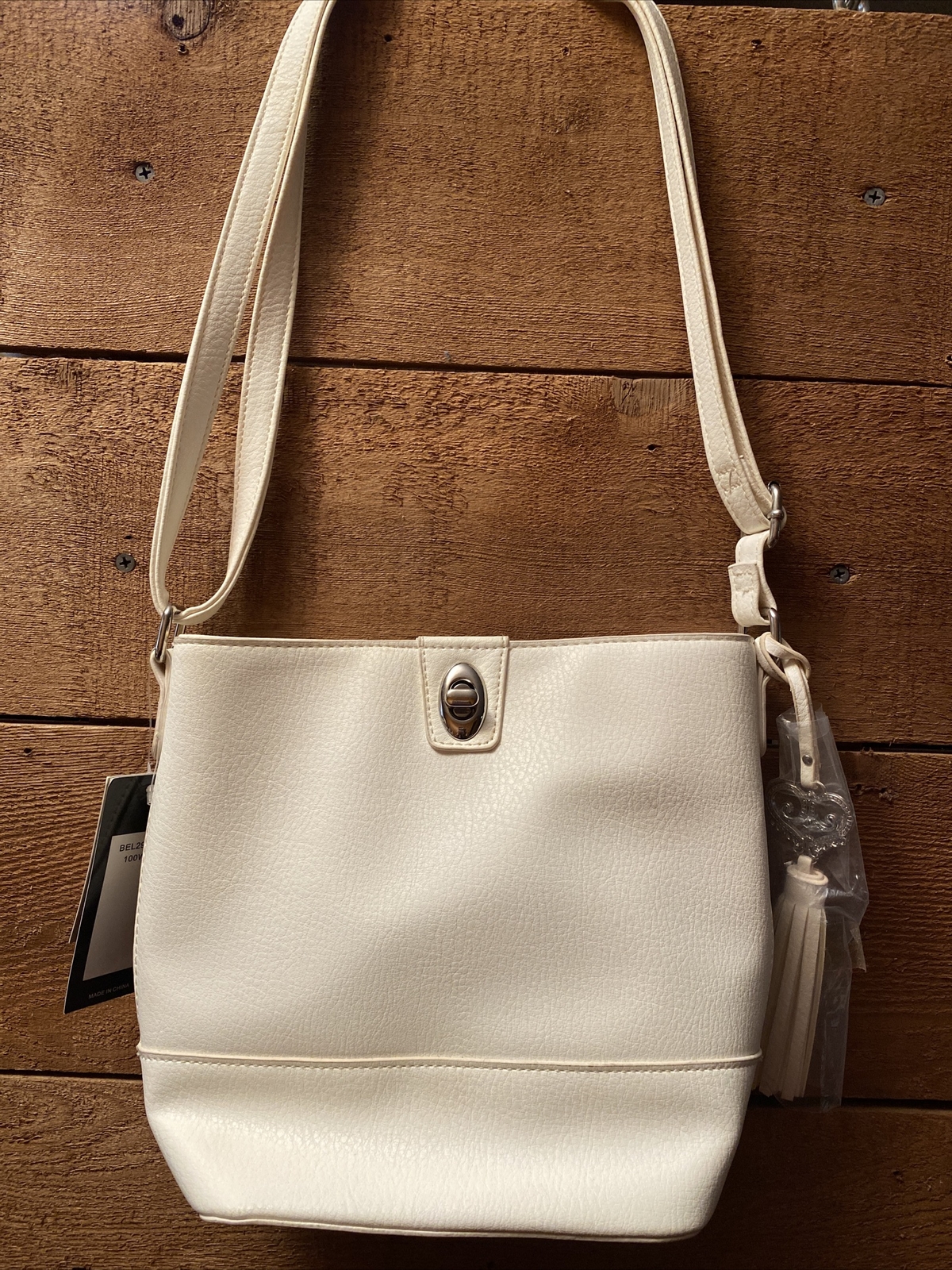 New Bueno White Purse With Shoulder Strap with Tassel Faux Leather /tags