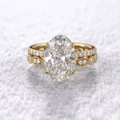 Natural Diamond Solitaire with Accents Easter Gift Ring 10K Solid Yellow Gold