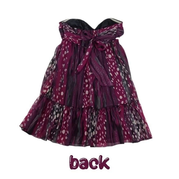 Vestido vintage GUESS púrpura negro lunares, lazo en la espalda, sin tirantes, talla 9 Foto 2 de 4