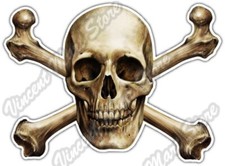 Skull Human Cross Bones Gothic Bike Biker Car Bumper Vinyl Sticker Decal 5"X4"
