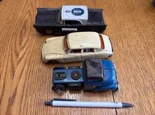 Vintage Lot Of 3 Tin Friction Toy Cars SSS, Unmarked