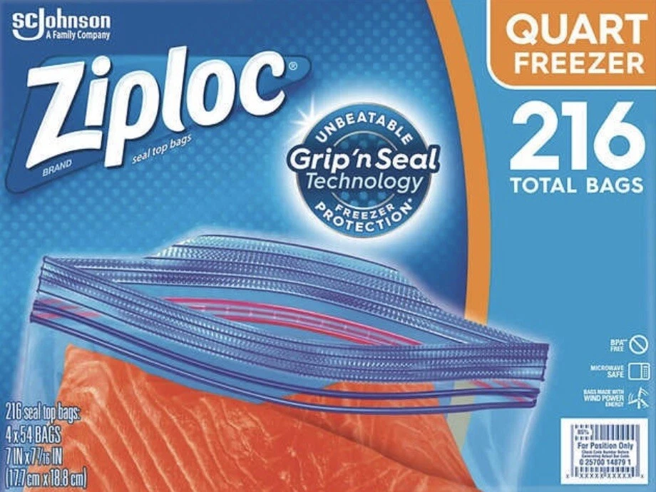 Ziploc Double Zipper Freezer Bag, Quart, 54-count, 4-pack