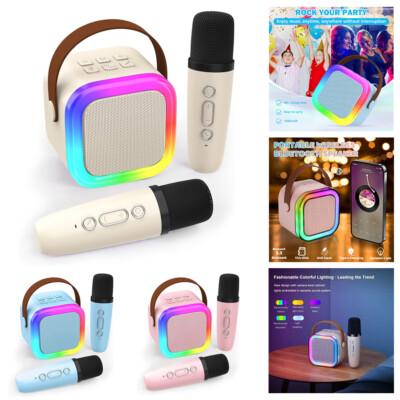Wireless Mini Karaoke Machine with 2 Microphones Bluetooth Speaker for Kid Adult