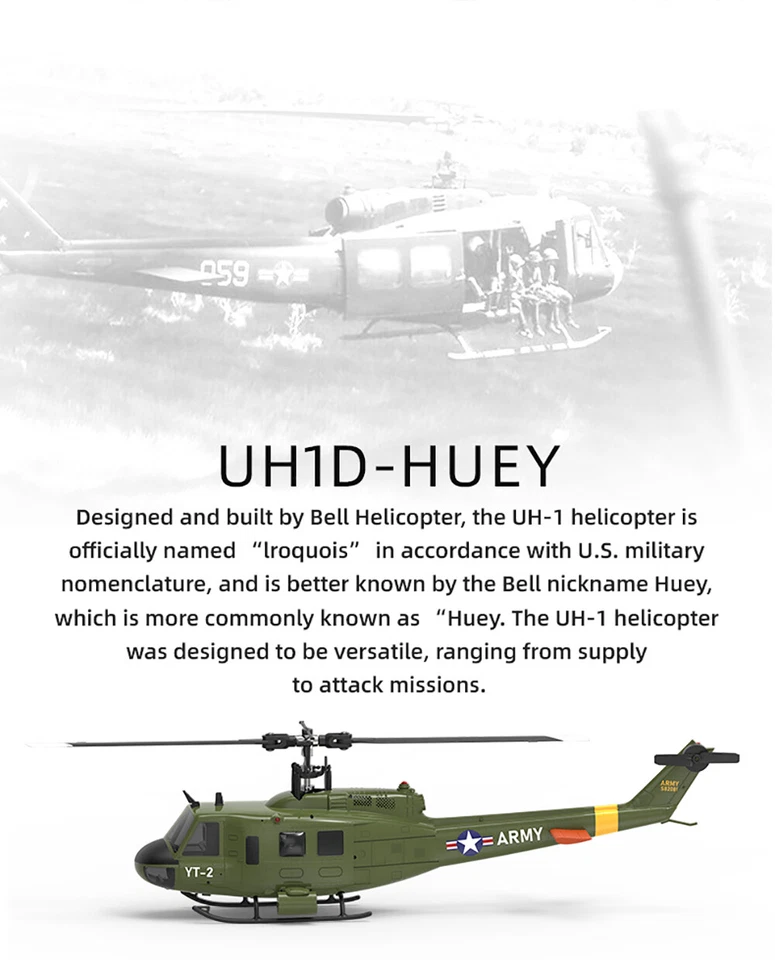 YUXIANG F07 UH-1 2.4G 6CH 6-Axis Gyro Optical Flow Positioning RC Helicopter - Image 3 of 4