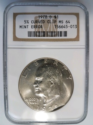1978 D Eisenhower Dollar IKE NGC MS 64 Curved Clip 5% Clipped Mint Error Coin - Picture 9 of 11