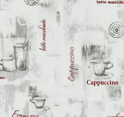 P+S Grau Rot Kaffeetasse Tapete Typografie Küche Strukturkleister Wand Vinyl