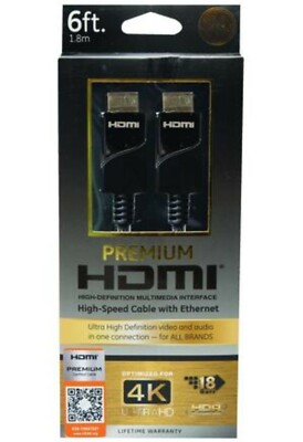 New GE 6ft HDMI Cable WITH INTERNET ULTRA HD 4K 18gbs Gold Leads