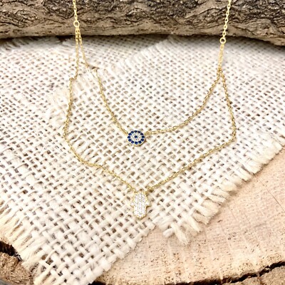 evil eye hamsa 2 in 1 Gold vermeil necklace protect myself good luck good Vibe