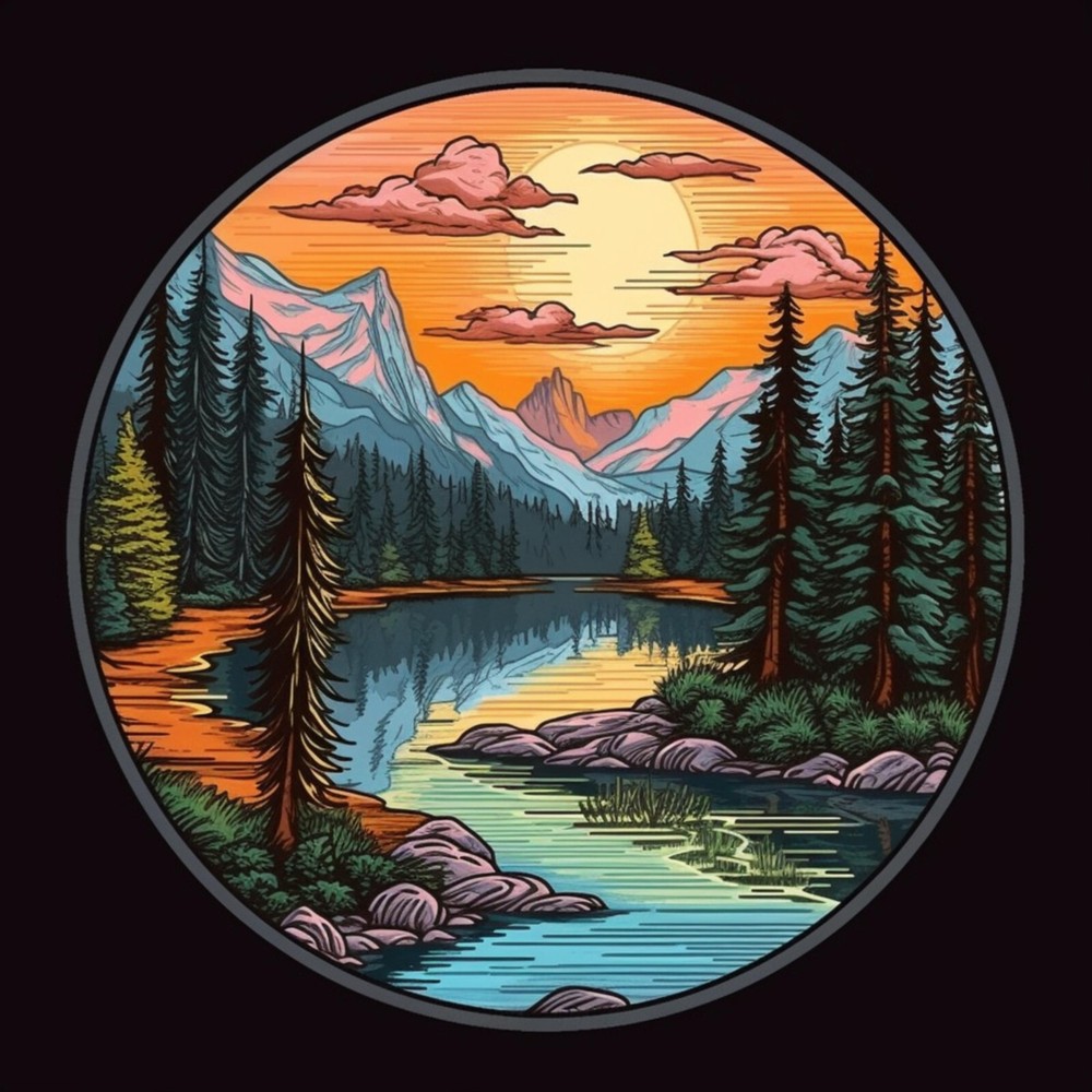 Mountain Skyline Patch Iron-on Applique Nature Badge Seek Adventure Forest