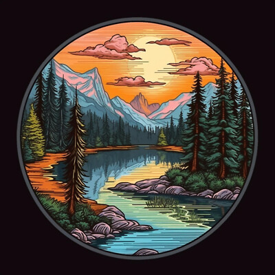 Mountain Skyline Patch Iron-on Applique Nature Badge Seek Adventure Forest