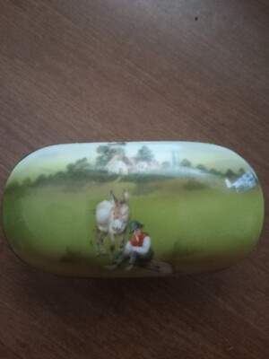 Royal Bayreuth Boy with Donkey Trinket-Vanity Dish & Lid Antique Bavaria German