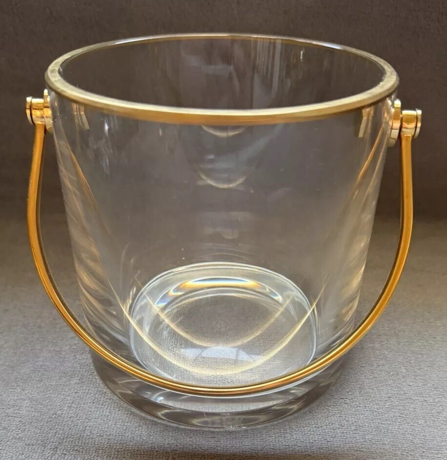 Vintage Baccarat Crystal Ice Bucket with Gold tone Handle and Trim