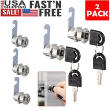 2 Pack Cabinet Cam Lock Tool Box Lock Chest Key Storage Truck Safe Cylinder