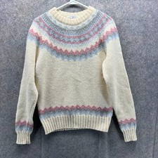 Woolrich Sweater Womens Large Cream Wool Fair Isle Pullover Vintage Chunky