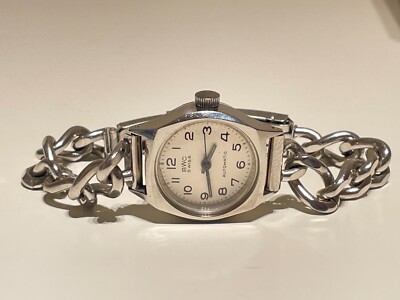 VINTAGE RARE SWISS STAINLESS STEEL SMALL 24mm LADIES AUTOMATIC WATCH ''BWC''