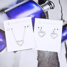 CLEARANCE! NWOT Kendra Scott Sophee Heart Drop Necklace Earrings SET Silver Tone