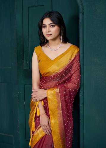 Grey Embroidered Jacquard Saree For Women, Beads Hand Work, Party Wear Outfit - Picture 13 of 16