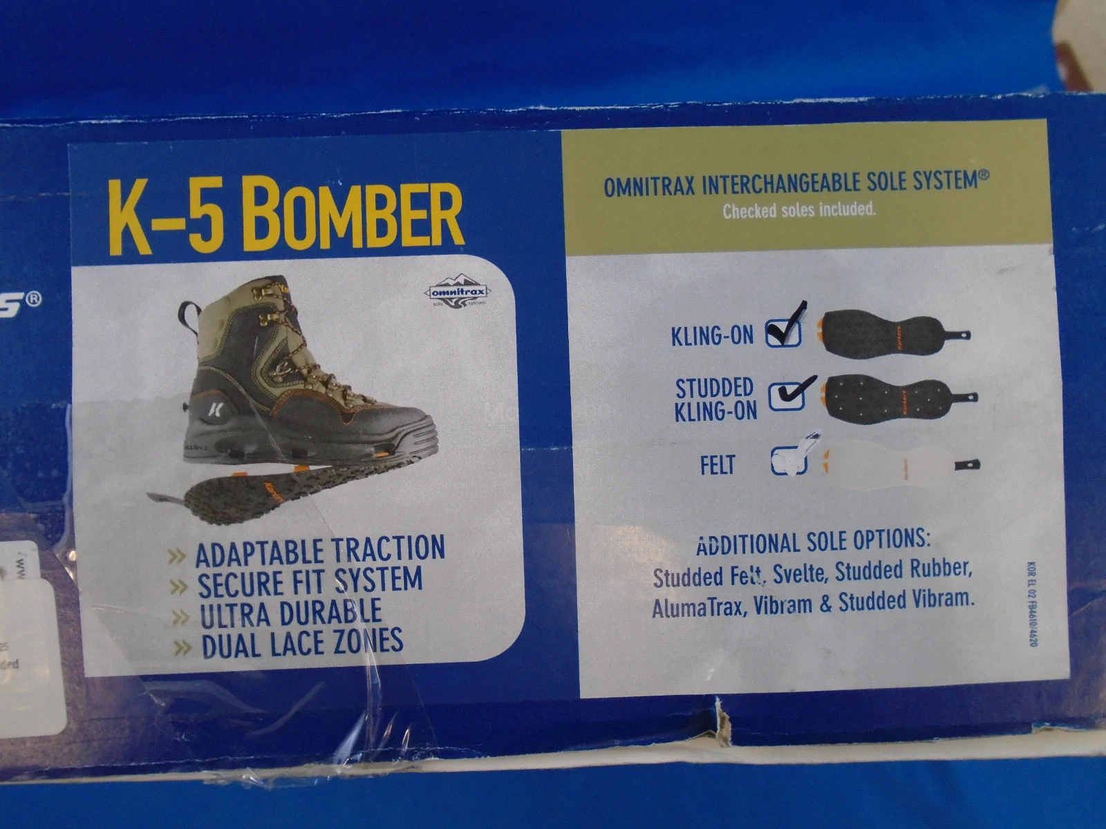 Korkers K-5 Bomber with Cling On & Studded Soles Size 8