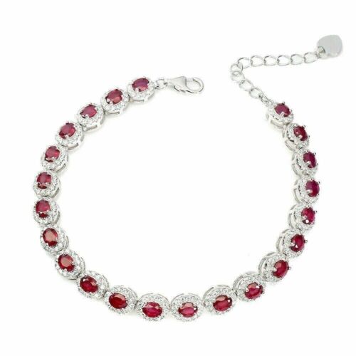 Silver Bracelet Ruby Genuine Natural Gems Solid Sterling 6 1/2 to 7 3/4 Inch - Picture 13 of 24