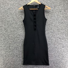 Forever 21 Ribbed Bodycon Dress Black Womens Juniors S Back Zip Stretch Sleeve