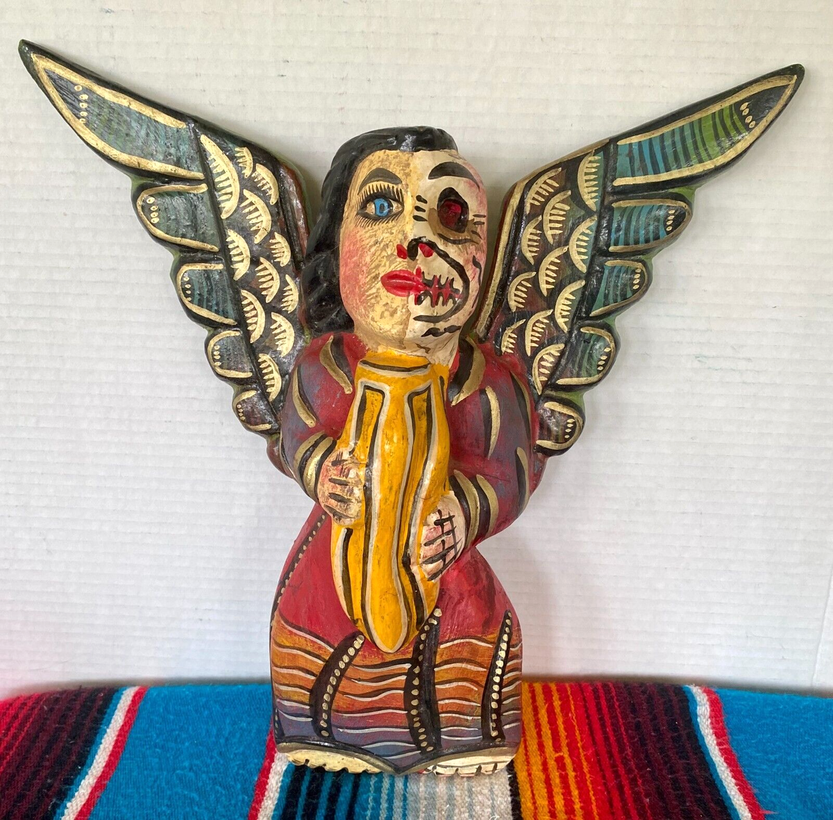 Mexican Folk Art Carved Wood Full Wing Angel Wall Spanish Colonial