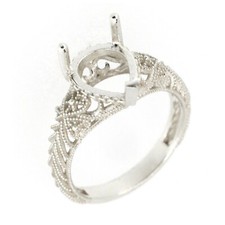 Sterling Silver Semi Mount Ring Setting Pear PE 11x8mm Art Deco Style