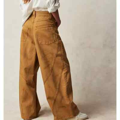 FREE PEOPLE Chill Vibes Scout Tan Dropped Wide Leg Jeans Size 27 NWT