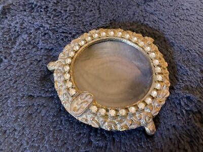 Celeste 1970 s Gold Metal And Crystal Footed Glass Ashtray Trinket Dish