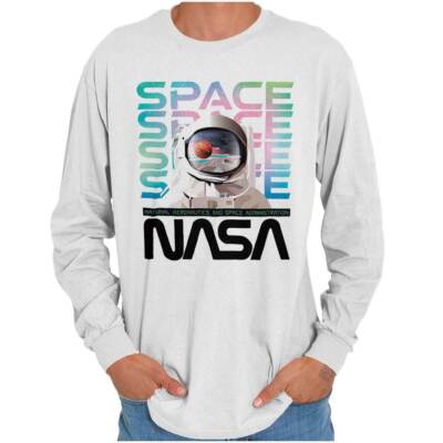 NASA Cute Retro Worm Logo Astronaut Space Long Sleeve Tshirt for Men or ...