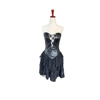 Vintage '80s Black Leather Corset Dress Tiered Ruffle Tutu Skirt Goth XS/S | eBay Vintage '80s Black Leather Corset Dress Tiered Ruffle Tutu Skirt Goth XS/S | eBay