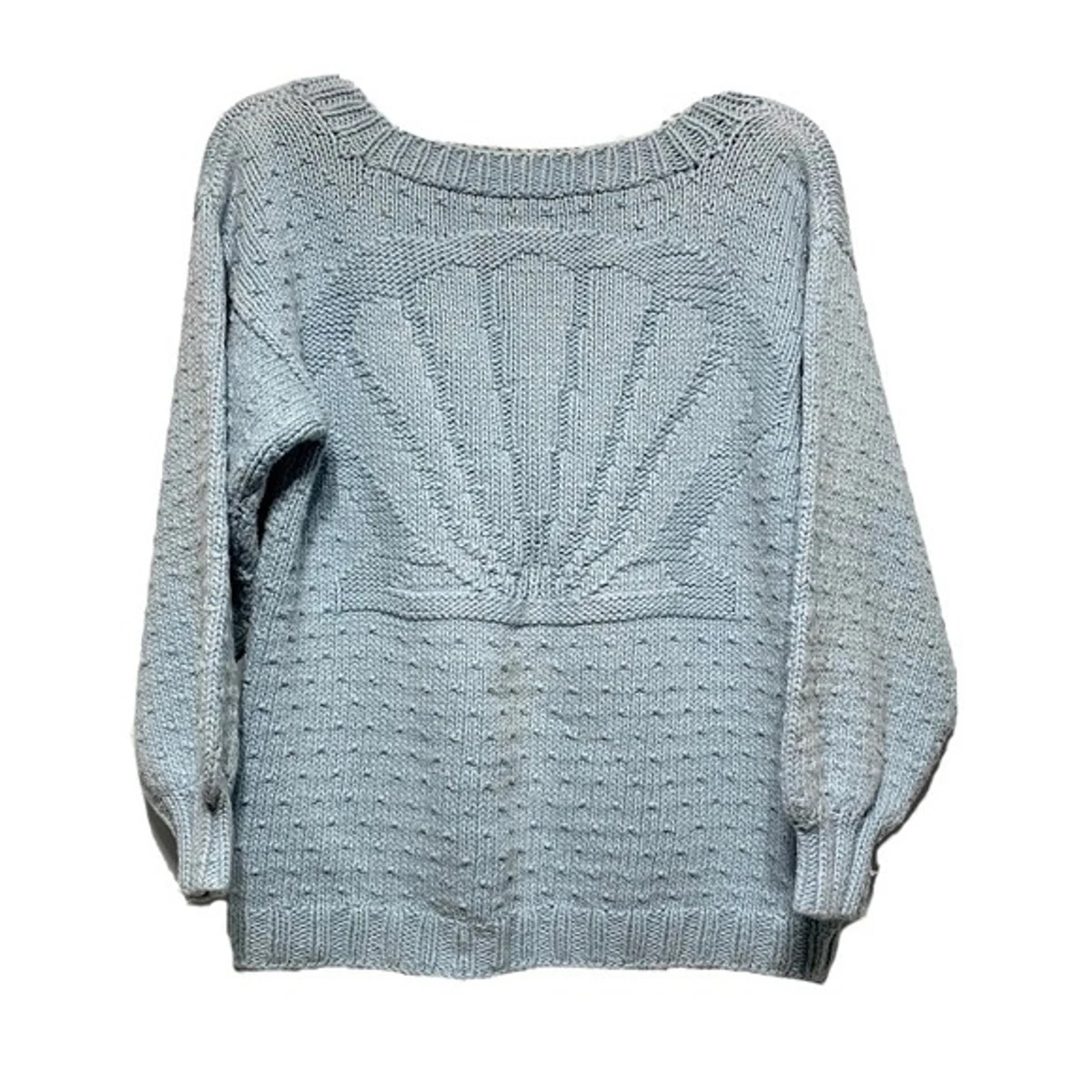 Vintage Chunky Knit Sweater Size Small Light Blue Shell Balloon Sleeves