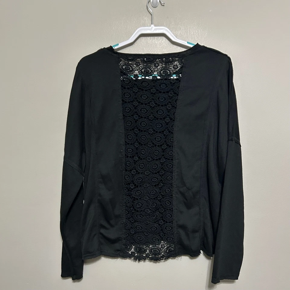 Z Avenue USA 女式衬衫 XL 黑色透明蕾丝背面长袖休闲性感上衣 — 第 2/4 张图片