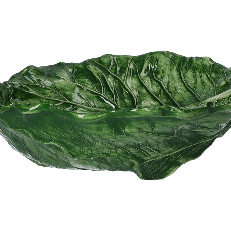 Alzata Foglia di Verza Verde Ceramica Made in Italy Artigianale Antipasti Dolci, fotografia 5 di 9