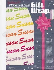 Lot of 4) "Susan" Gift Wrap Personalized Wrapping Paper 80's NOS 20 x 28 Sheet