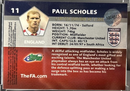 2004 ETopps PAUL SCHOLES #11 LE 1503 English National Team Sealed Uncirculated - Picture 6 of 7