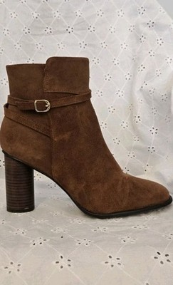 Draper James Tegan Booties Size 9 Leather Cognac Block Heel Zip Ankle Strap
