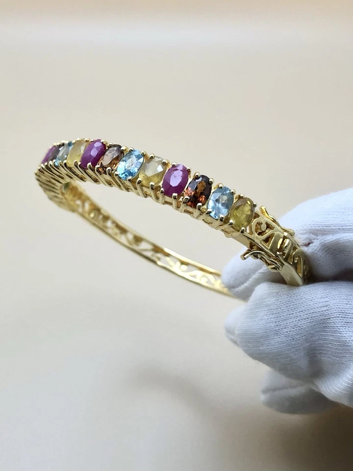 Ювелирные изделия браслет из серебра 925 пробы с рубином желтым сапфиром голубым топазом смесь драгоценных камней - Изображение 4 из 4
