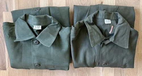 2 Vtg Military Green Shirt OG-107 Cotton Sateen Vietnam 1969 1970 Sz 15.5 x 35