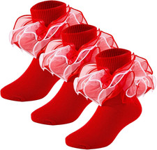 Girls Ruffle Socks Toddler 4-Layer Big Fluffy Lace Frilly Dress Socks Turn Cuff